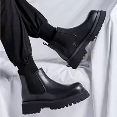 Chelsea boots men's 2023 New genuine leather high-top Martin boots thick bottom increased British style Youth round toe short boots