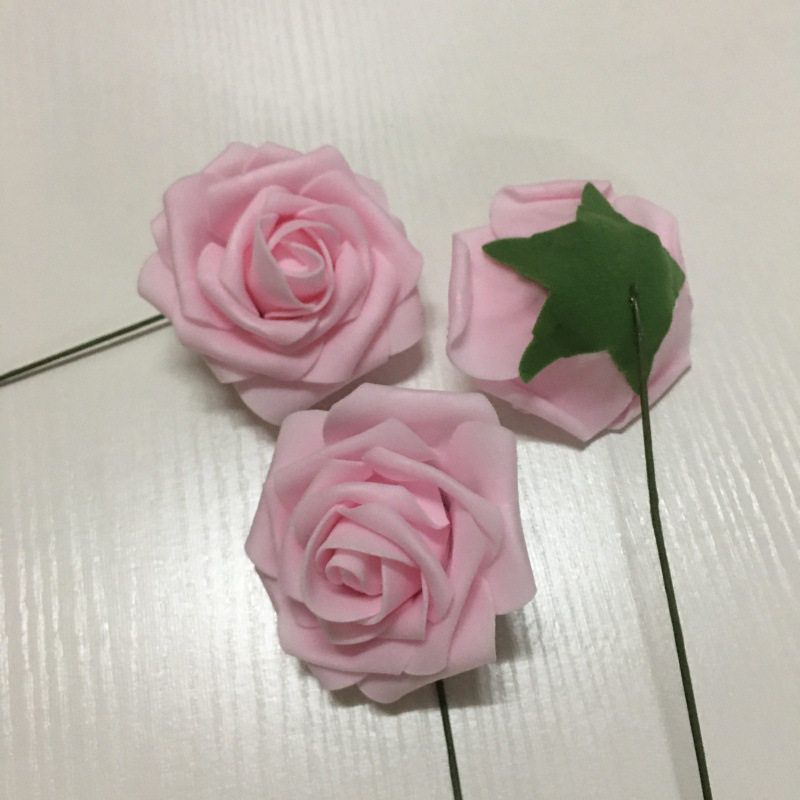 工厂现货仿真8cm带杆PE玫瑰花 泡沫花头手捧花婚庆喜糖盒配件