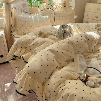Korean Style Super Soft Cloud-Like Double-Layer Yarn Four-Piece Student Dormitory Bed Three-Piece Quilt Cover Bed Sheets Single Set Bedding