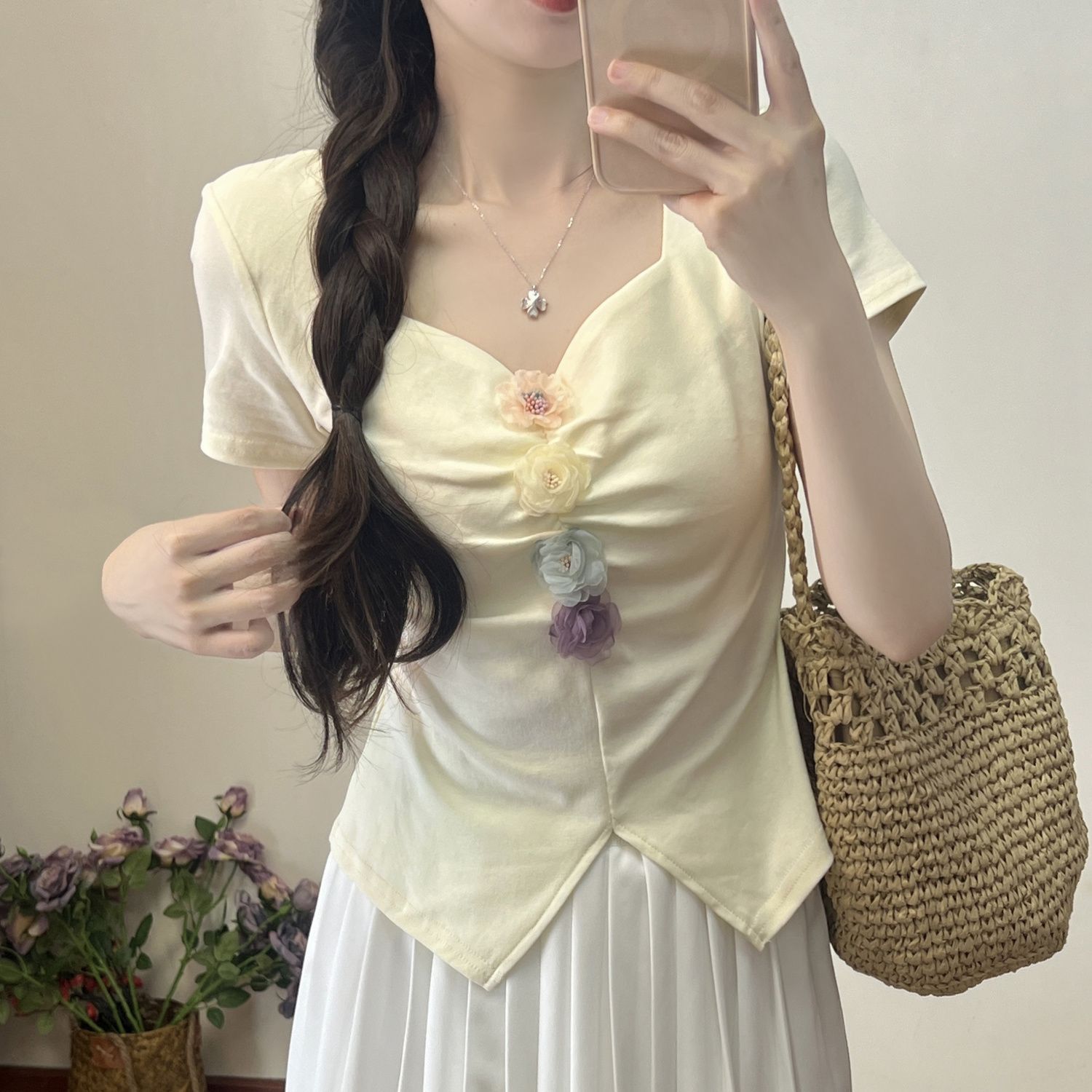 Womens Short Sleeve T Shirt Slim Fit Floral Design Summer Casual Wear customizable