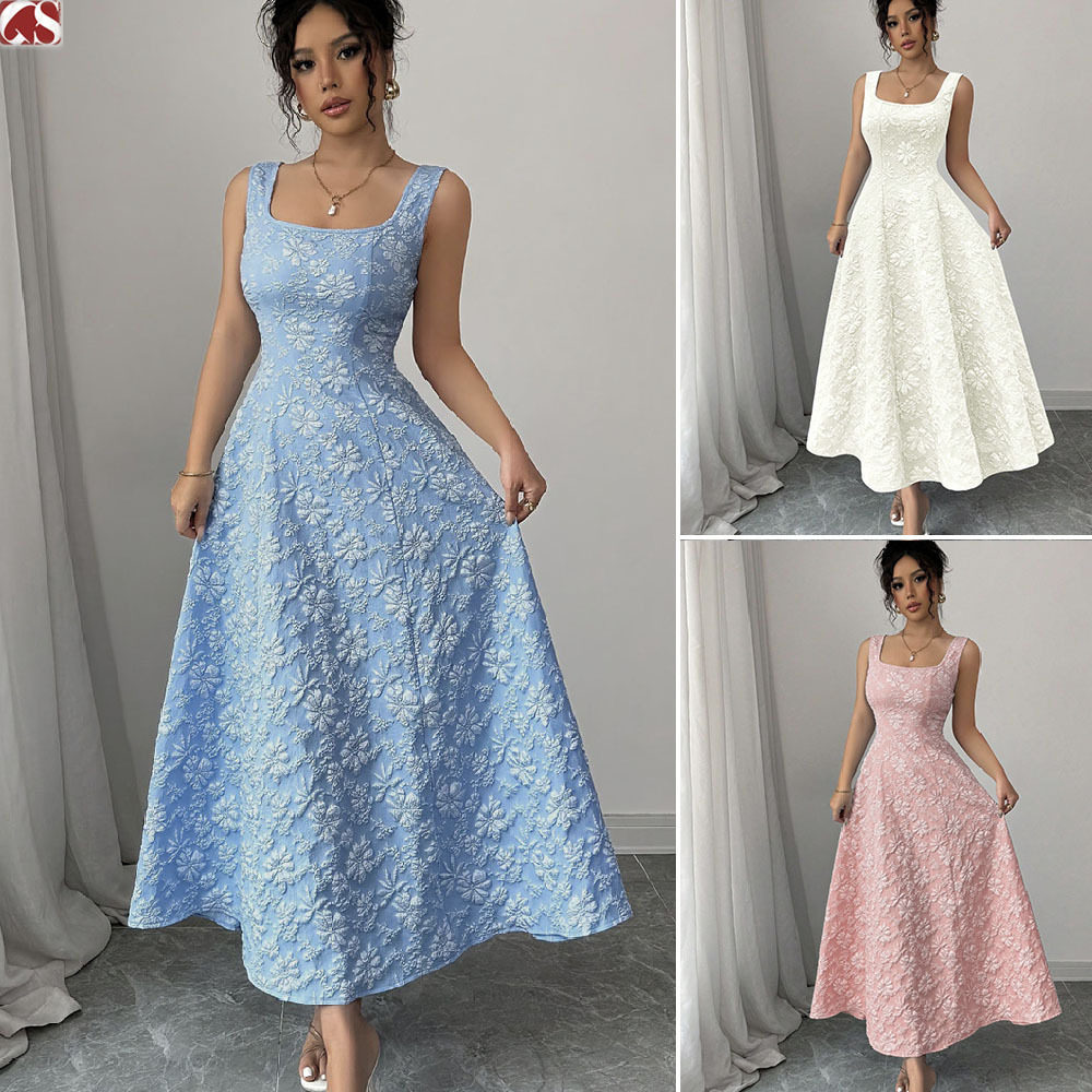 Summer Sleeveless Dress Square Neck Casual Fit Lightweight Fabric Perfect for Beach or Outdoor Events Wholesale