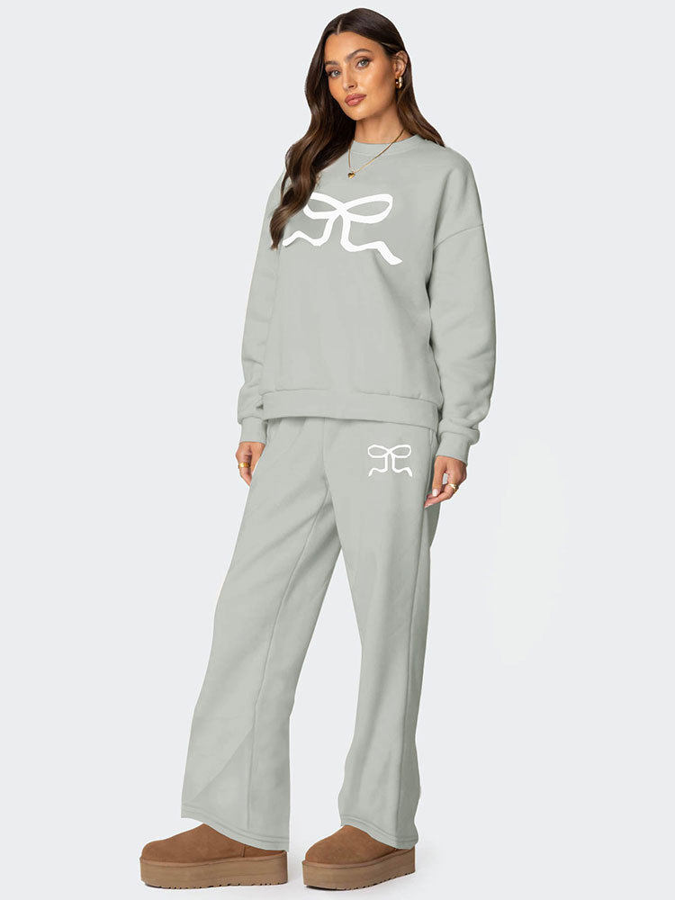 Autumn and Winter New Cross-border European and American Round Neck Long Sleeve Loose Thickened Sweat Women's Fashion Casual Wide Leg Pants suit