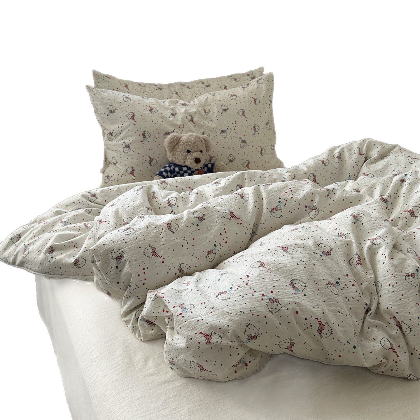 Category a Cream Girl Ins Sanrio Cartoon Kt Cat Washed Cotton Four-Piece Student Bed Bed Sheets Student Three-Piece Set 4