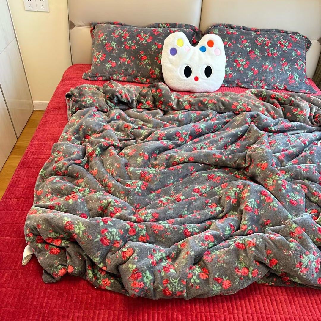 Winter Thickened Milk Velvet Bed Cover Four-Piece Set Student Dormitory Three-Piece Set Winter Warm Quilt Cover Bed Sheet Velvet Bedding