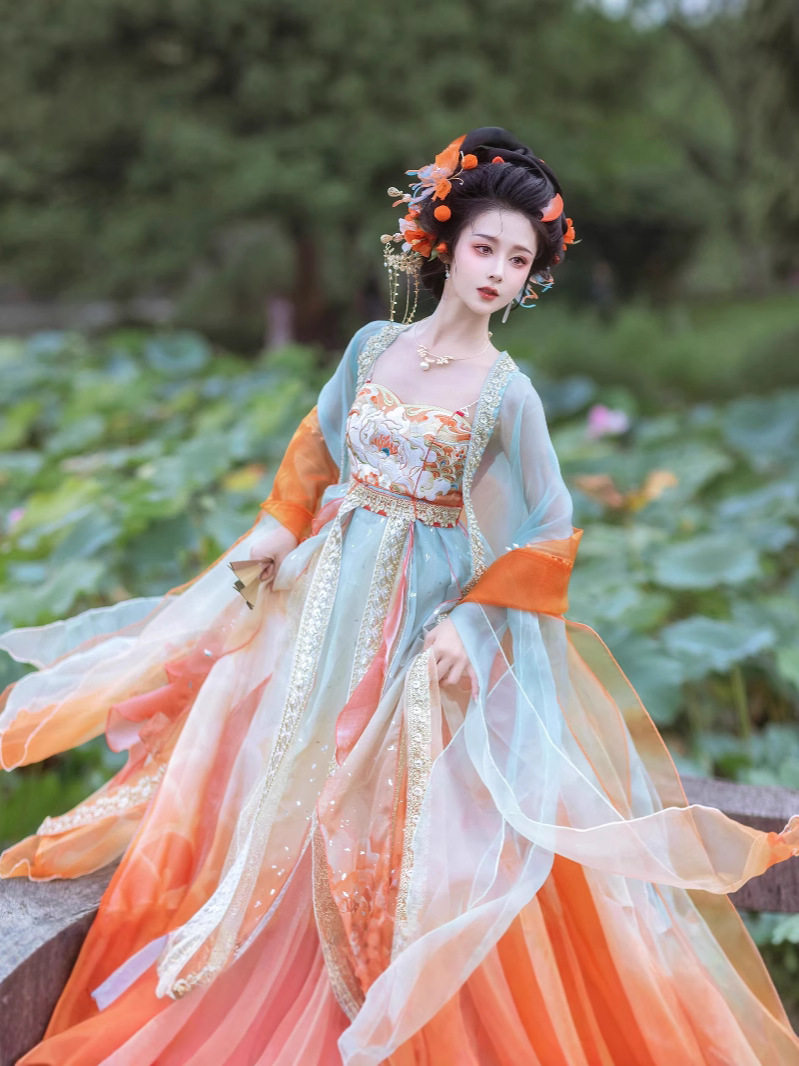 Hanfu Women's Tang Style Chest Chebula Dress Suit Heavy Industry Embroidered Butterfly Big Sleeve Shirt National Style Super Fairy Summer Princess Dress