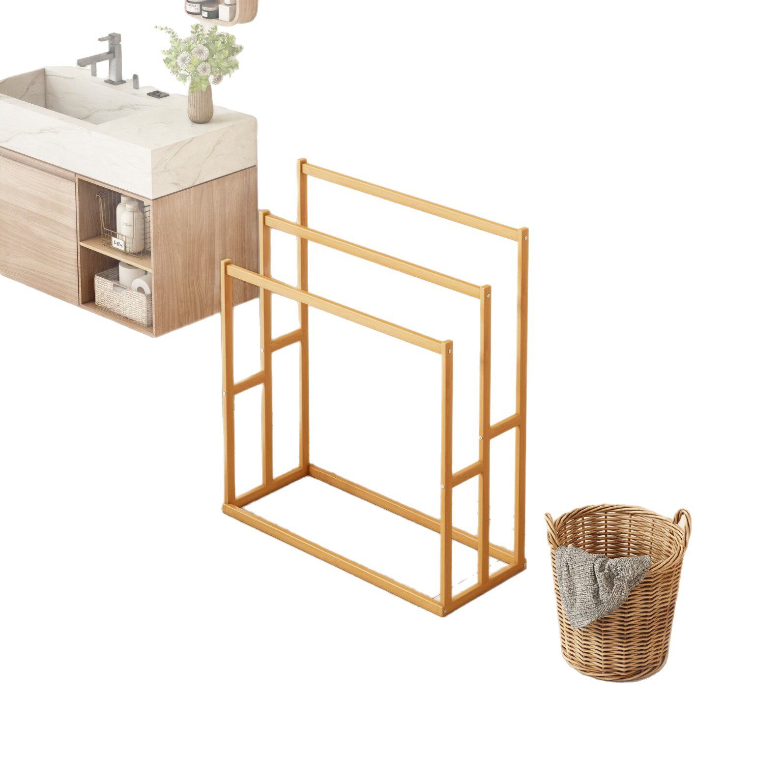 J6Da [Designer] Towel Rack Storage Floor Shelf Storage Rack Bedroom Clothes Hanging Integrated Rental Room Special