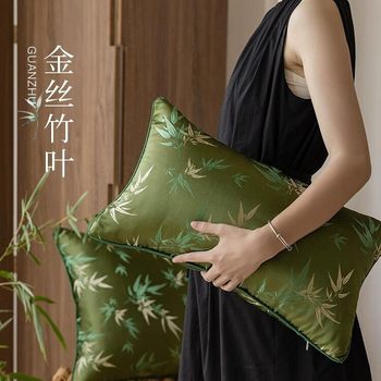 Living Room Sofa Pillow Cushion New Chinoiserie Bamboo Green Lumbar Pillow Case Accessible Luxury Classy Bay Window Back Cushion Rectangular