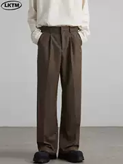 LKTM Men's Wear# Korean Style Retro Simple Pleated Pants Men's and Women's Trendy Brand Wide Leg Relaxed Pants for commuter Casual Pants