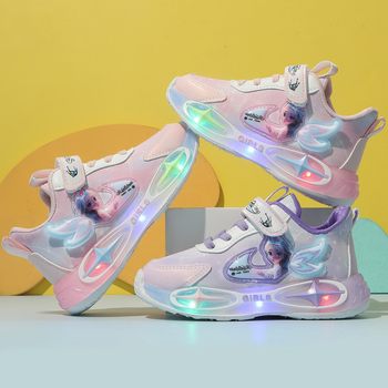 2025 Spring and Autumn New Light-Up Girls' Shoes Cartoon Fashion 1-6 Years Old Children's Shoes Wholesale Children's Sports Shoes Princess Shoes