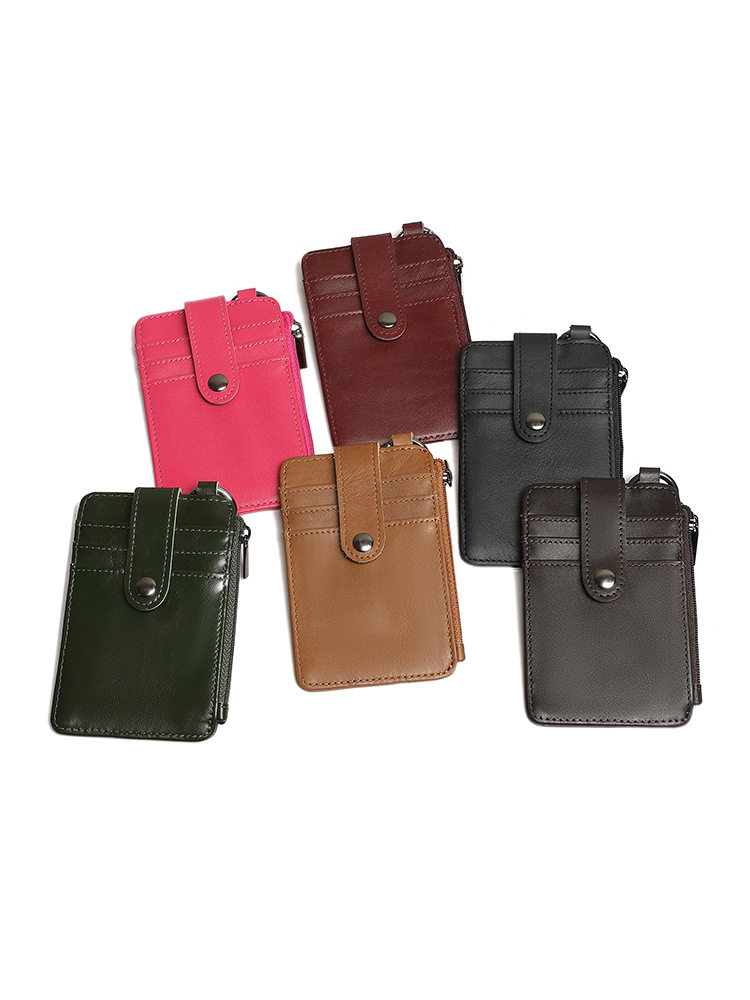 Cross-Border Popular First-Layer Cowhide Work Id Card Holder with Double Pockets and Snap Button Design, New Badge Card Holder from the Source Manufacturer