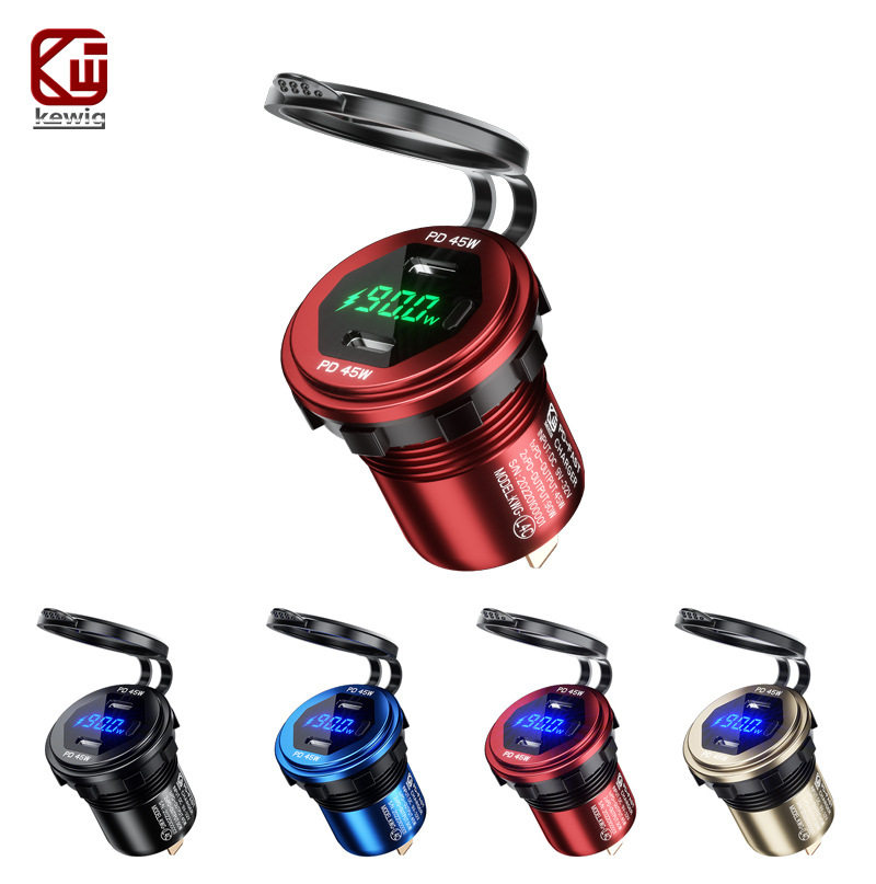 kewig dual PD fast charging aluminum alloy car USB mobile phone charger modified 45W high power waterproof car charger