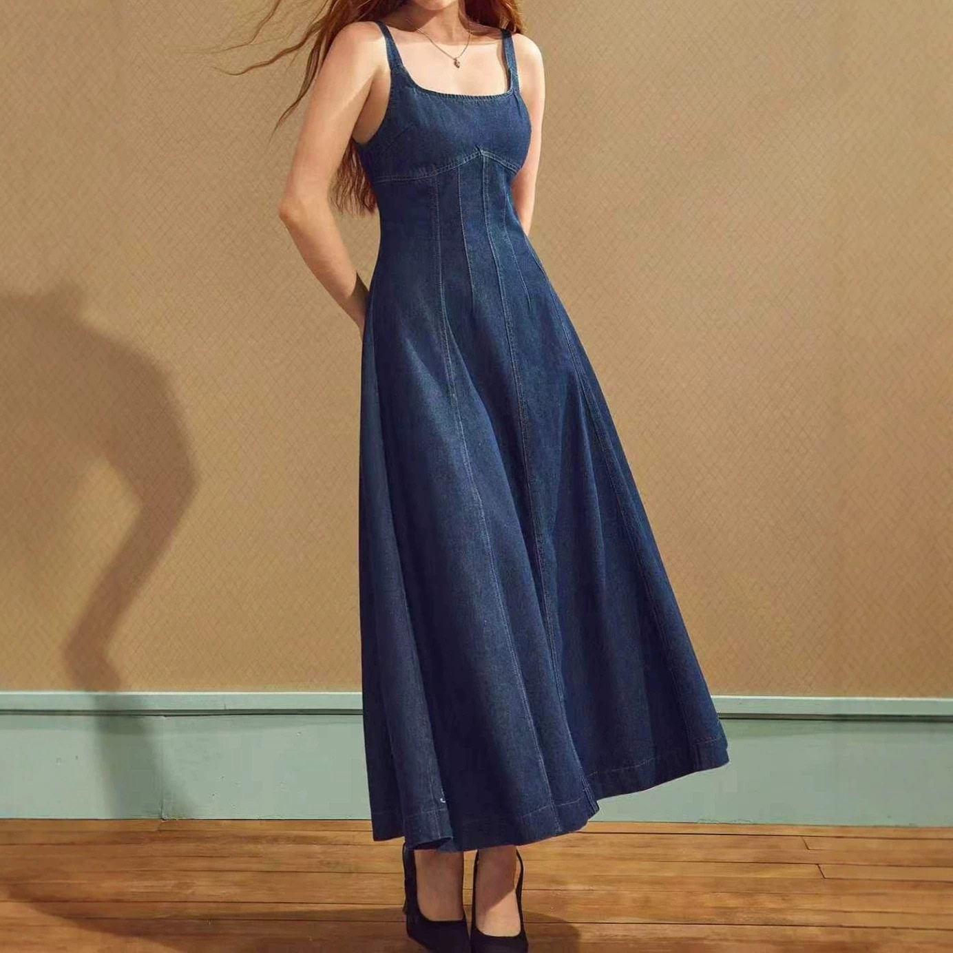 Elegant Casual Summer Denim Maxi Dress for Women Adjustable Straps Comfortable Fit Versatile Style Ready to Ship