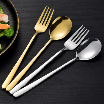 Stainless Steel Korean Style Spoon Fork Golden Commercial Spoon Household Spoon Dessert Spoon Fork Long Handle Soup Spoon Spoon Mixing Spoon