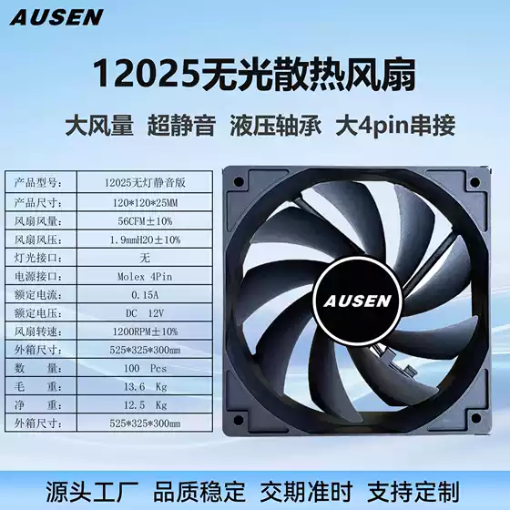 Factory Direct Sales 12025 Lightless Computer Case Fan 12V Large 4P Power Supply Silent Industrial Cooling Fan