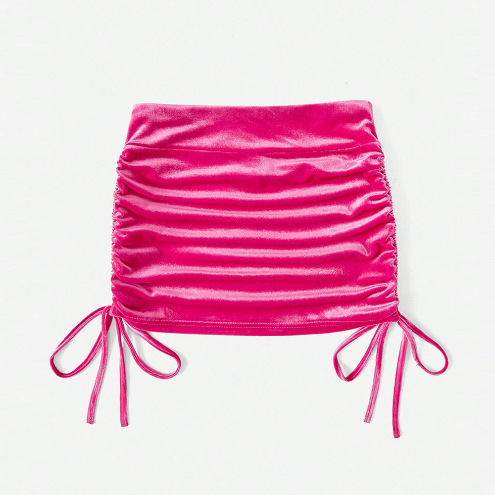 High Waisted Velvet Mini Skirt Sexy Tie Up Design Ruched Detailing Slim Fit Perfect for Parties and Night Out