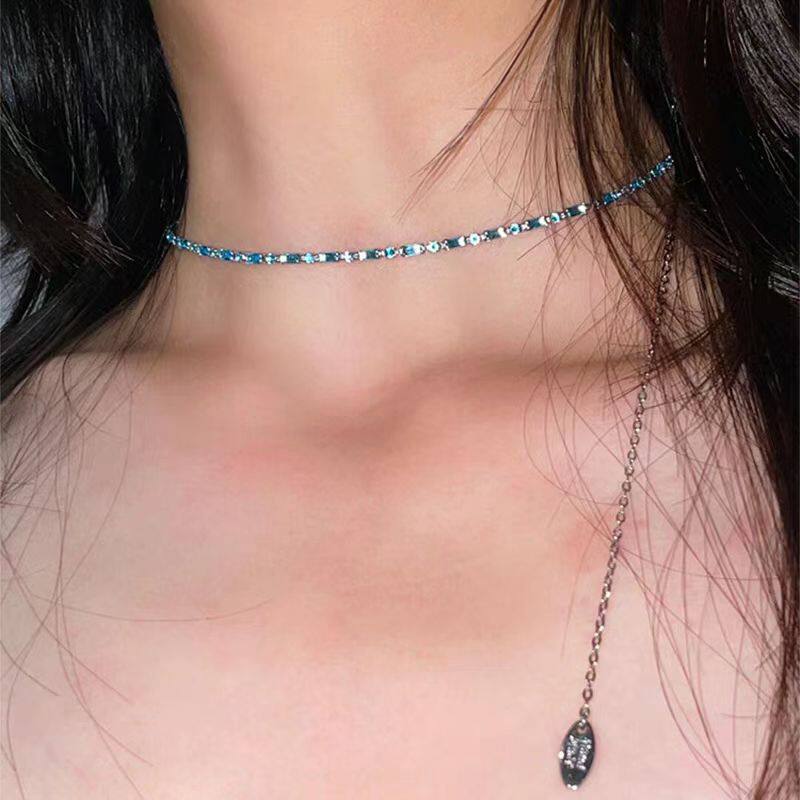 Zircon Necklace Red Necklace Niche Design Sweet Cool High-End Clavicle Chain Adjustable Versatile Retro Necklace for Women