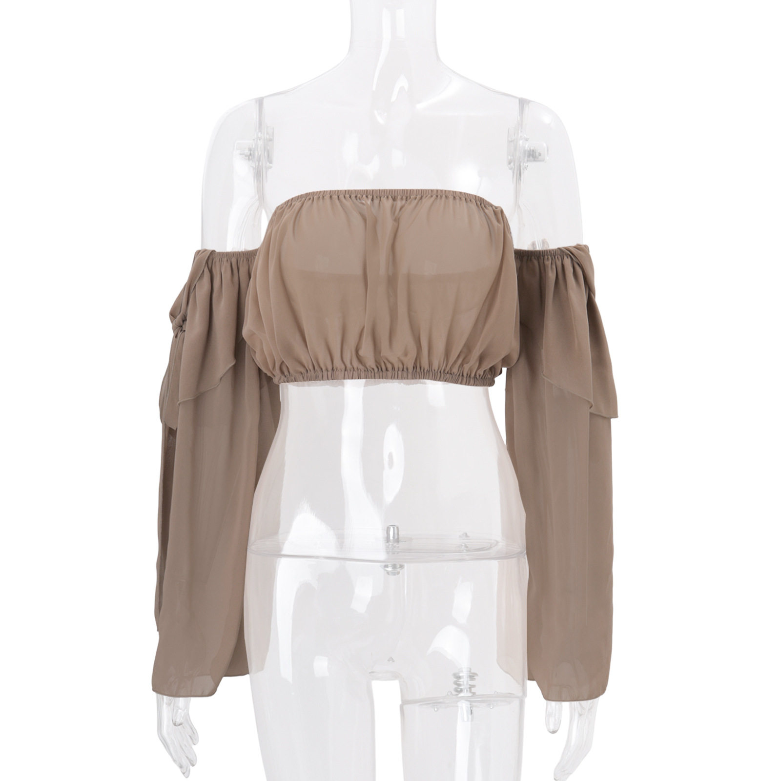 French Style Womens Crop Top Off Shoulder Long Sleeve Slim Fit Autumn Fashion Wholesale Available