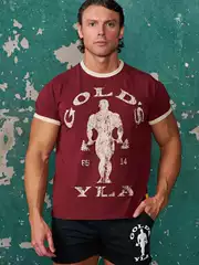 Foreign Trade Hot Style Youngla Joint Goldsgym Short-Sleeved American Fitness Men's T-Shirt Cotton Ammonia Elastic Top