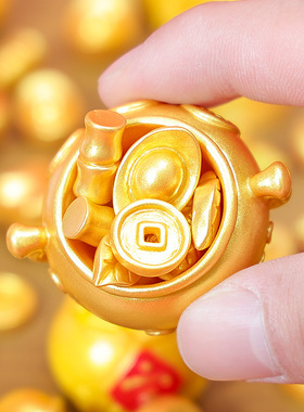 微景观造景装饰迷你聚宝盆元宝可爱金色花生竹节小马摆件树脂摆设