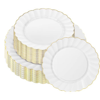 Spot Disposable Tableware Dinner Plate Plastic Lace Hot Stamping Disc Tableware Set Wedding Party Export Wholesale