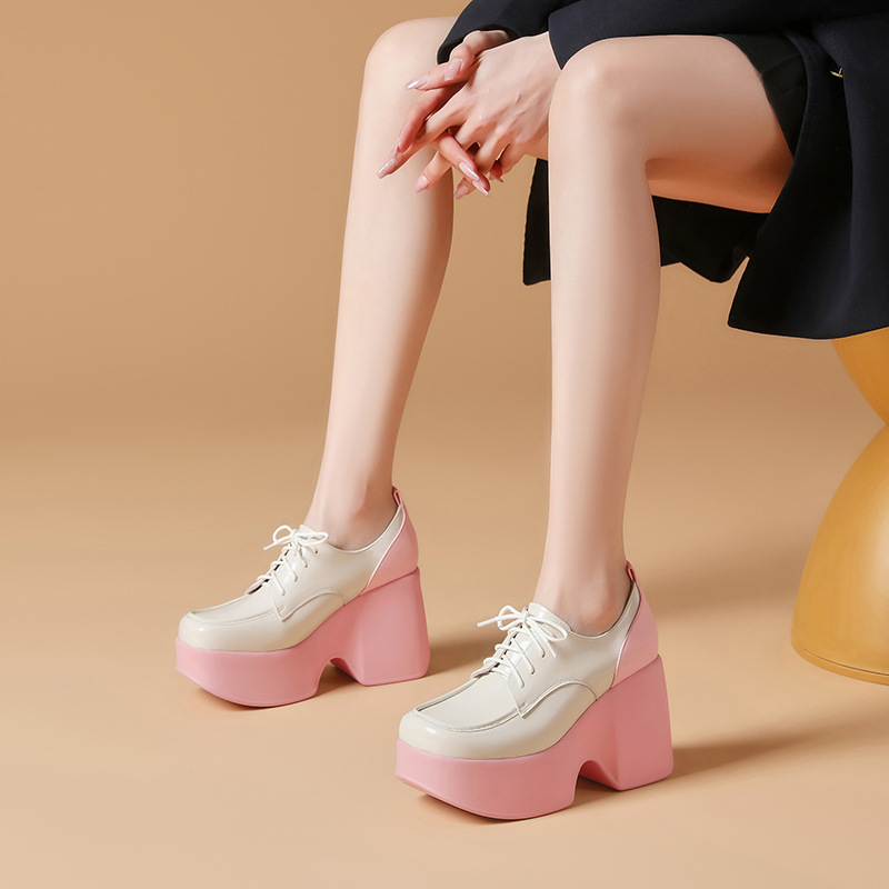 Giày Cao Gót Nữ Chất Liệu Da Bò Cao 10cm Đế Xuồng Đế Cao Hàng Mùa Xuân Thu Đông