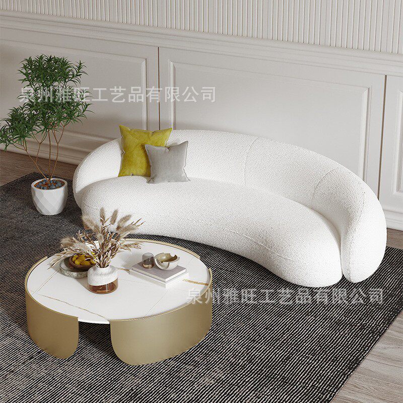 轻奢羊羔绒沙发组合 工作室休闲办公弧形沙发 婚纱店影楼创意沙发