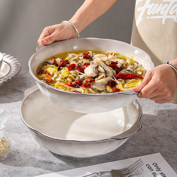 Japanese-style Ceramic Large Bowl Pickled Fish Large Bowl Household Large Soup Bowl Boiled Fish Double-ear Soup Bowl Plate Bowl suit