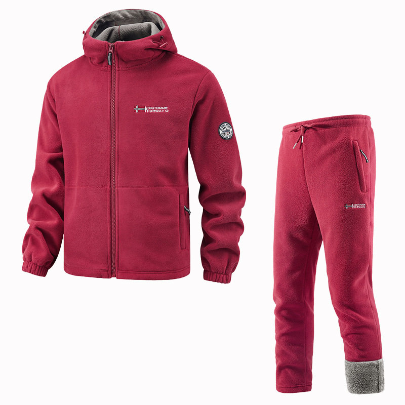 出口挪威大码保暖加厚双层带帽摇粒绒外贸跨境欧码加绒卫衣卫裤潮