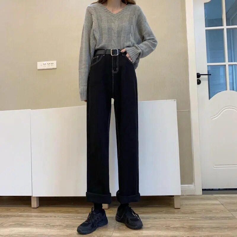 High Waisted Womens Jeans Korean Style Loose Fit Straight Leg Casual Comfortable Wholesale Available