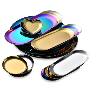 Stainless Steel Gold Plated Oval Plate Western Food Snack Plate Korean Style Barbecue Plate Gold Small Tray Jewelry Storage Plate