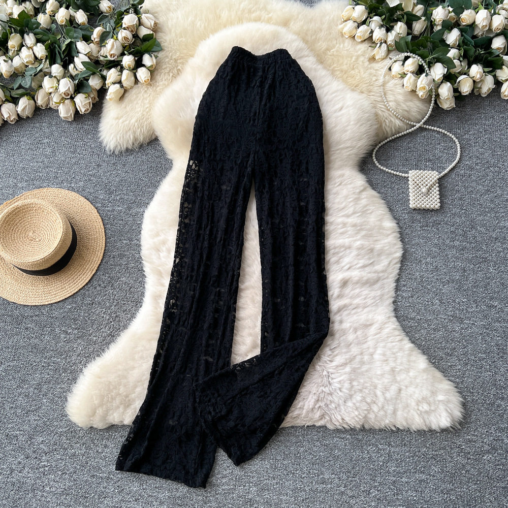 High Waisted Lace Casual Pants for Women Slim Fit Flared Leg Trendy Style Perfect for Autumn Outfits Wholesale