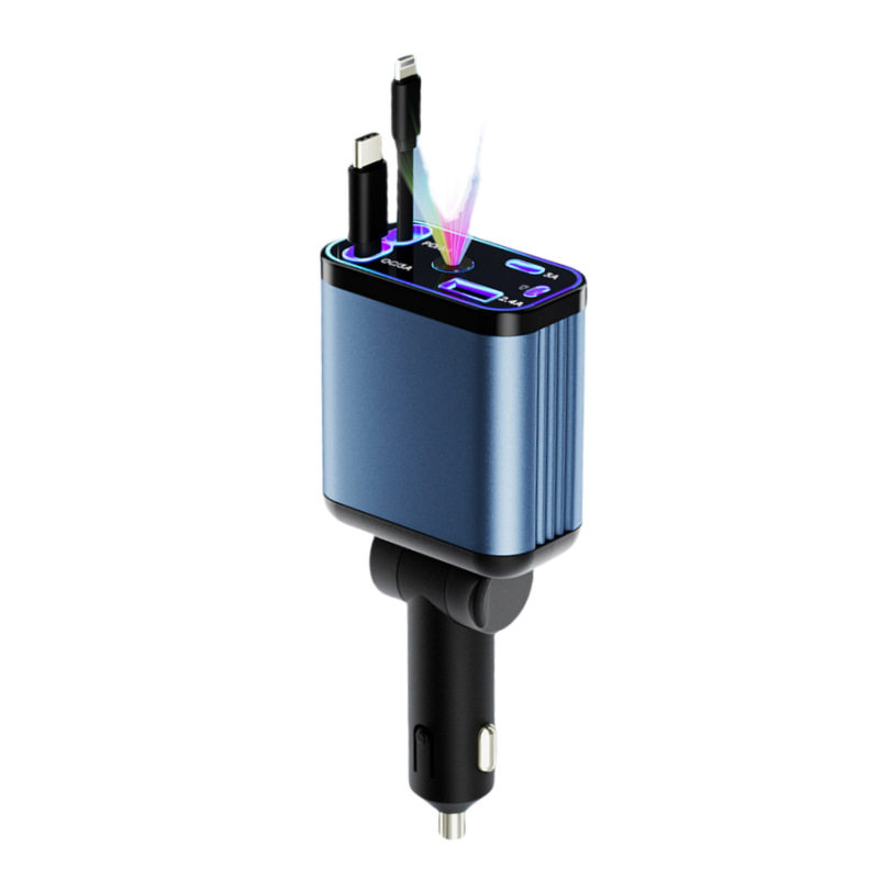 Purple star empty top atmosphere light car charger four-in-one telescopic line 120W super fast charge cigarette lighter conversion