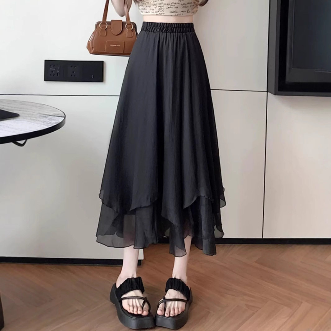 High Waist A Line Maxi Skirt for Women Lightweight Mesh Fabric Summer Casual Wear