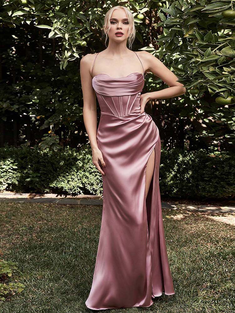 Christmas Party Dress Sexy Spaghetti Strap High Waist Split Long Gown Available in 9 Colors Wholesale Options