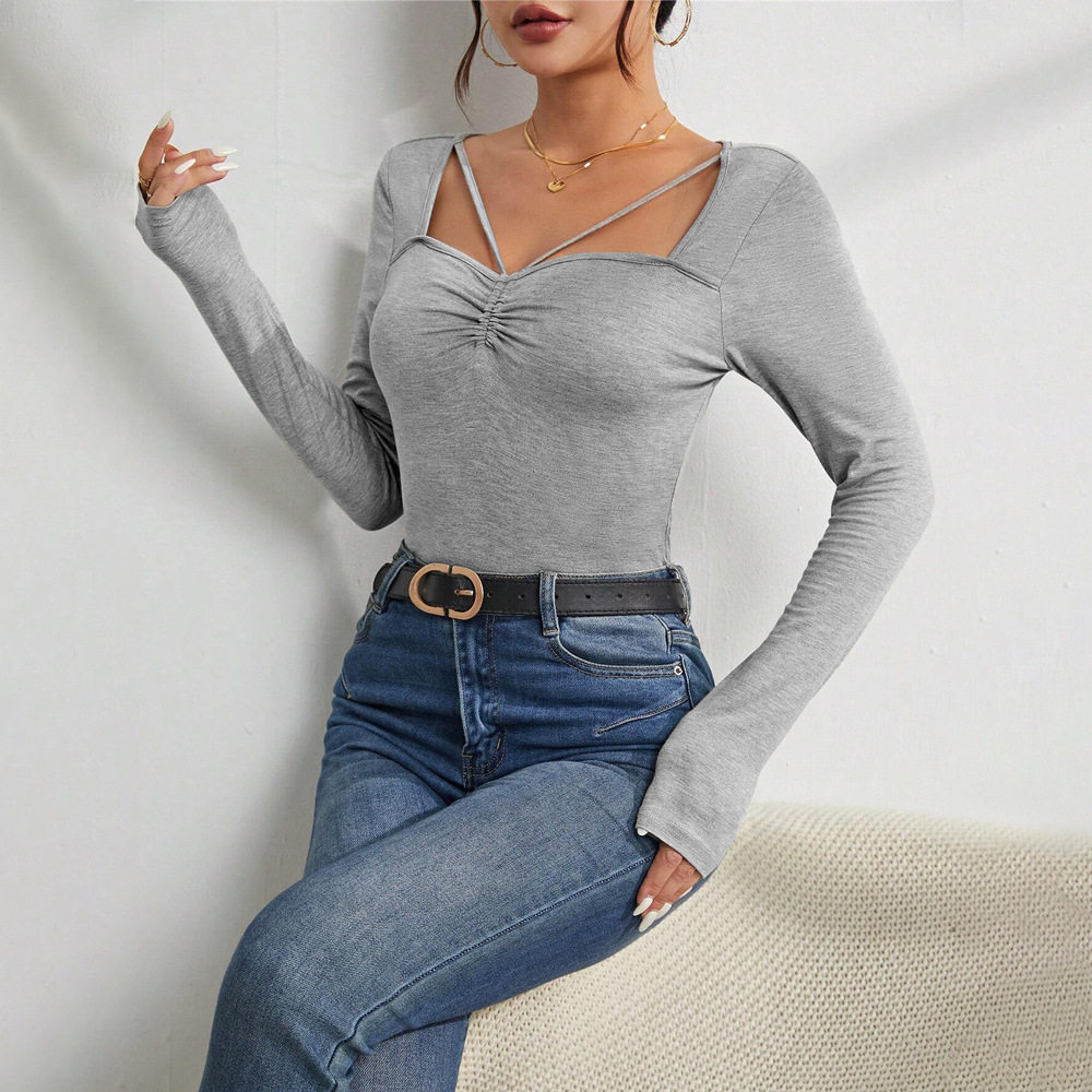 Womens Slim Fit Square Neck T Shirt Minimalist Design Versatile Style Spring Summer Essential Wholesale Available