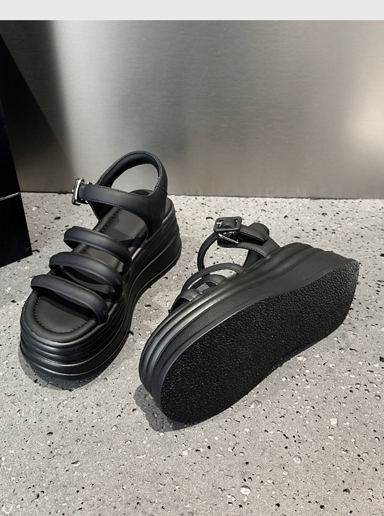 Dép sandal nữ quai chữ V đế TPU chống trượt mùa hè — Đen, Len nguyên chất chi tiết 14