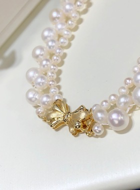 日韩人气天然珍珠叠戴项链热巴法式优雅小香风设计感颈