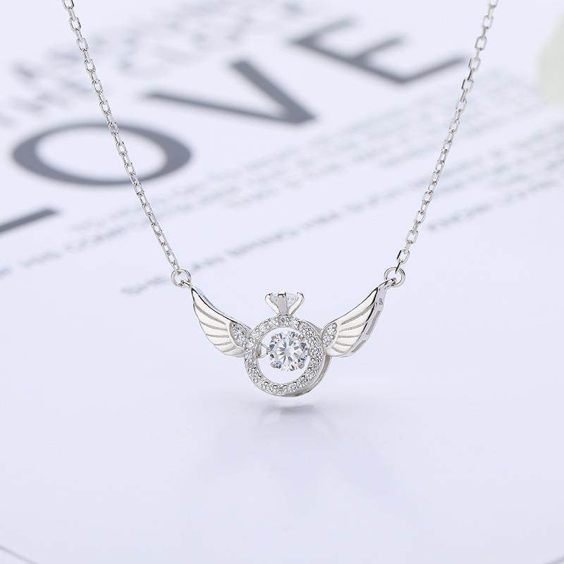 Angel Smart Necklace Clavicle Chain Beating Heart Wings Female Niche Design Simple Flying Wings Inlaid with Gold Plating