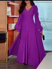 2025 Summer New European and American Cross-border Amazon Cross-border Women's Wear Design Slim-fit Long Solid Color dress