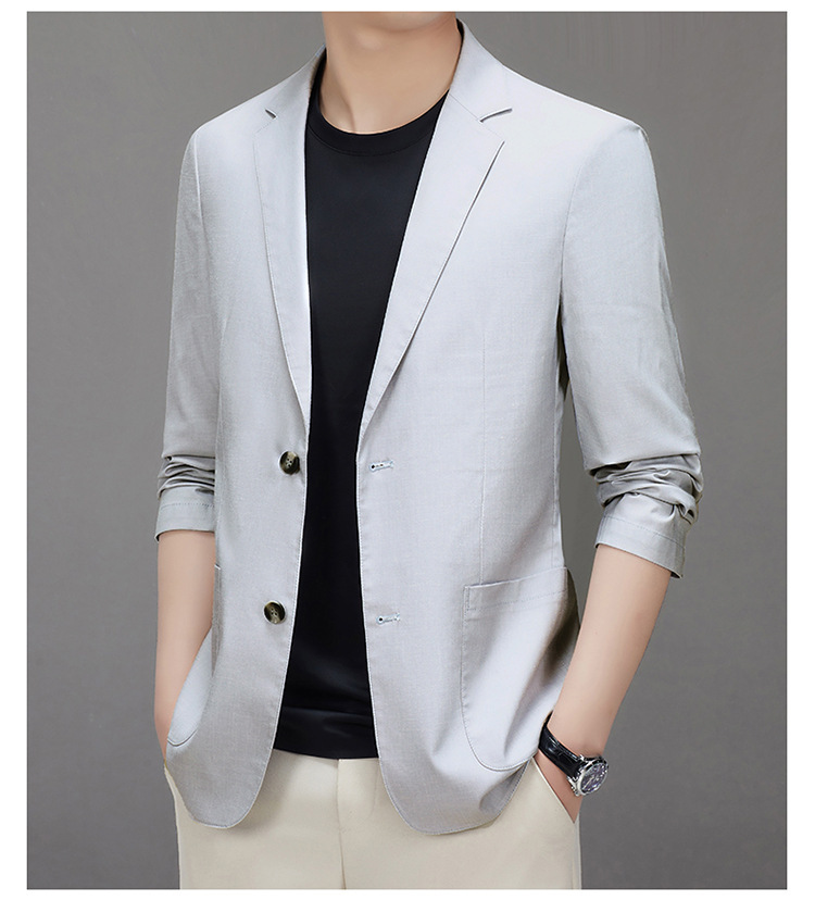 Áo blazer nam pha lanh tenxơ mỏng nhẹ không lót thoáng khí dáng ôm — Xám nhạt, Xám tro, Kaki