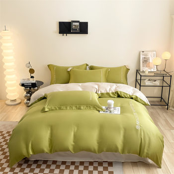 Cross-border washed silk double embroidered bed hat sheets Taiwan bed bag four-piece ice silk quilt cover three-piece wholesale