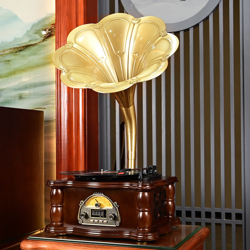 Retro Gramophone Vinyl Record Player Classical Old-Fashioned Record Player Large Speaker Bluetooth Audio Living Room Decoration Ornaments