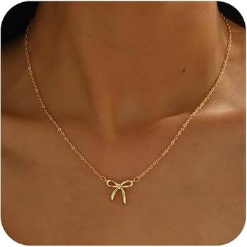 European and American New Style Bow Necklace for Women, Fashionable and Simple Personalized Golden Clavicle Chain, Exquisite Work Clothing Cross-Border Jewelry