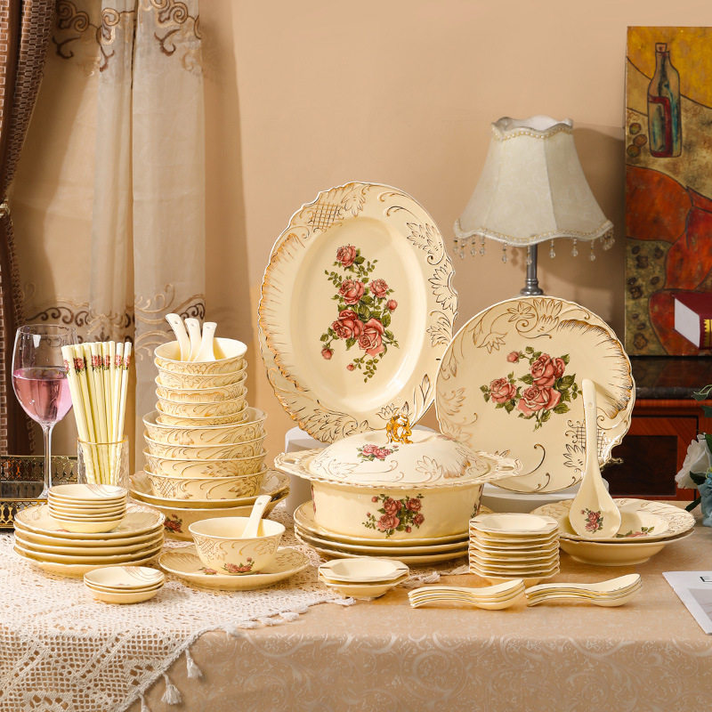 European Ceramic Tableware, High-End Gold-Painted Plates, Household Eating Bowls, Soup Bowls, Plates, Fruit Plates, Snack Plates