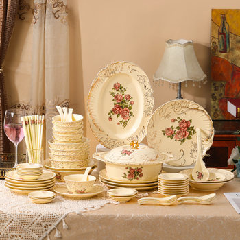 European Ceramic Tableware, High-End Gold-Painted Plates, Household Eating Bowls, Soup Bowls, Plates, Fruit Plates, Snack Plates