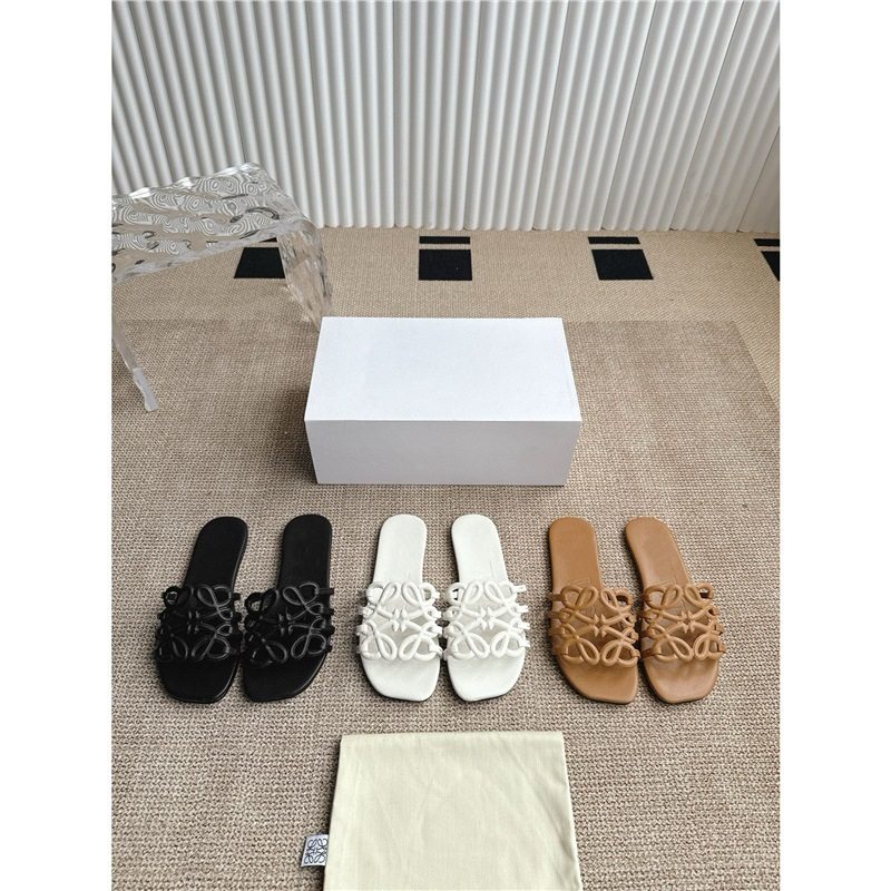 [Luojia Top Version] Cowhide Hollow Sandals Women's Summer Flat Slippers Fashionable and Easiest for Match Casual Beach Shoes