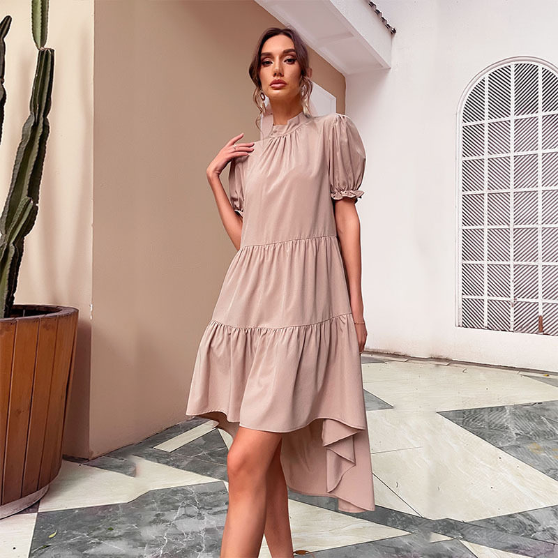 High Waist Solid Color Irregular Loose Half Turtleneck Pleated Dress Elegant Design Comfortable Fabric Versatile Style