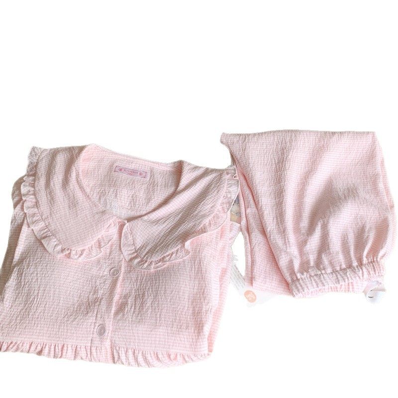 Spring and Summer Maternity Pajamas Cardigan Long-Sleeved Pants Loose Postpartum Nursing Clothes Set Confinement Home Clothes with Breast Pads