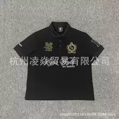 Synaworld Trendy Brand Comic Print Short-Sleeve London Embroidery Black Polo Shirt Celebrity Style Loose Fit