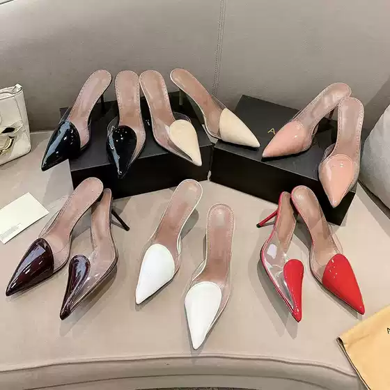 2025 Summer Shiny Pointed-Toe Film Material Ultra-High Heel Mules for Women, Thin Heel High-Heeled Sandals, Trendy and Comfortable